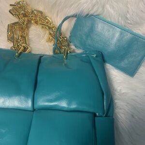 Soft turqoise bag gold hardware